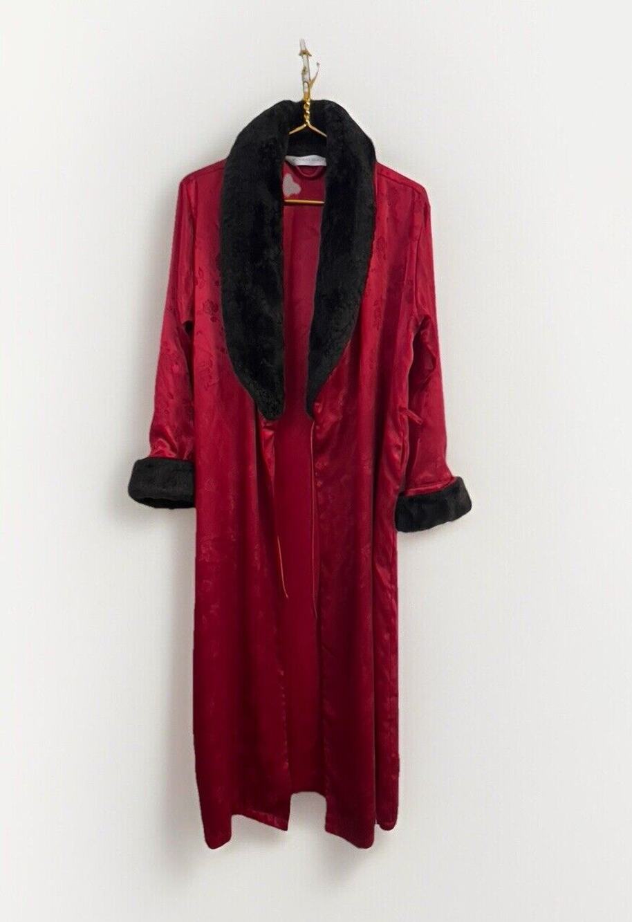 VICTORIA'S SECRET Vtg Black Red Floral Plush Velvet Velour Long Luxury Robe XS